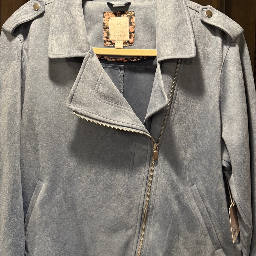 LC Lauren Conrad Women's Light Blue Stretch Suede Jacket